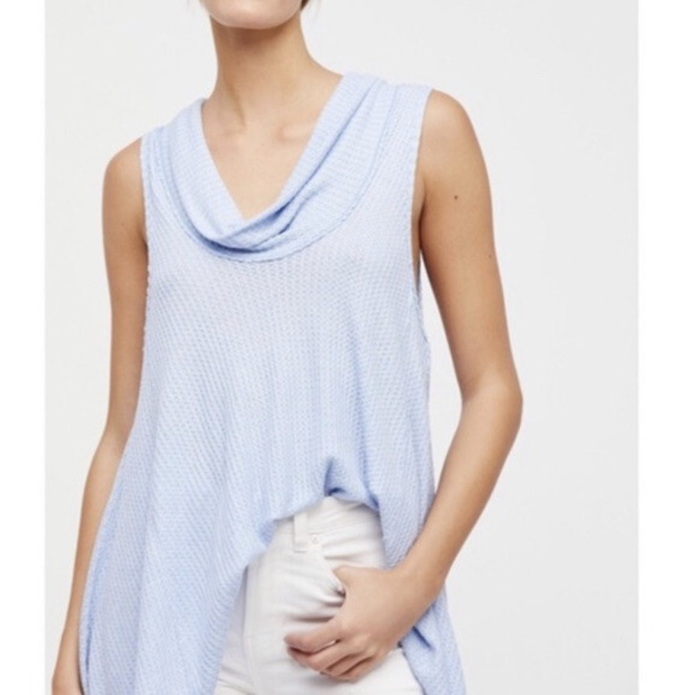 Free People We The Free Swing It Cowl Neck Light Blue Waffle Knit Tank Top